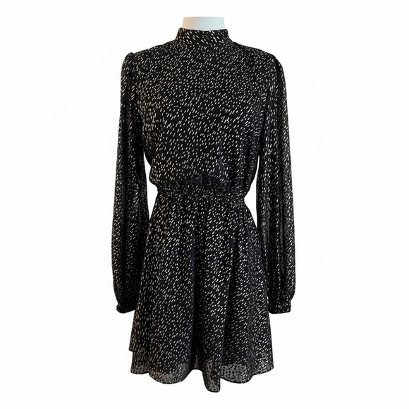 Dresses & Skirts - Le Rumi Black & Gold Long-Sleeve High-Neck Mini Dress